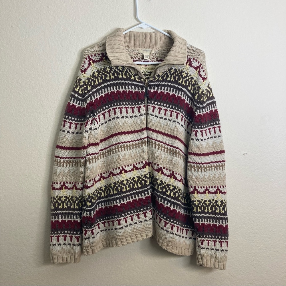 Vintage Great Northwest Knit Zip Sweater - Cream/Red/Green - Size 2X